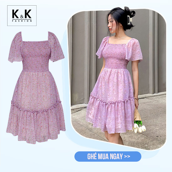 Đầm xòe hoa cổ vuông tay cánh tiên KK114-31