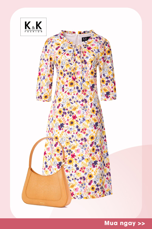 Đầm hoa dáng chữ A tay lửng KK117-04