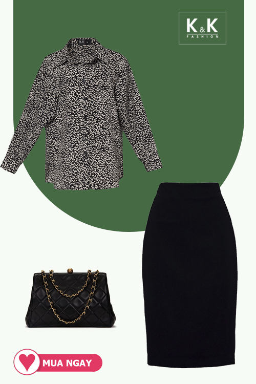 Áo sơ mi nữ màu đen họa tiết trắng ASM11-20