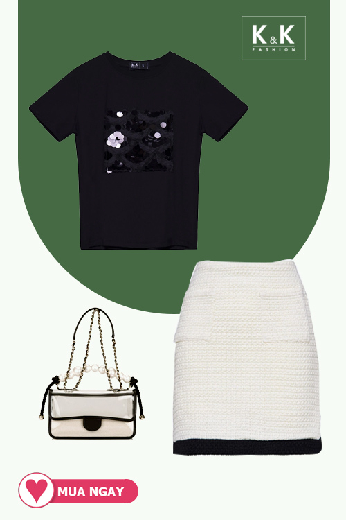 Áo thun nữ màu đen đính kim sa ASM11-18