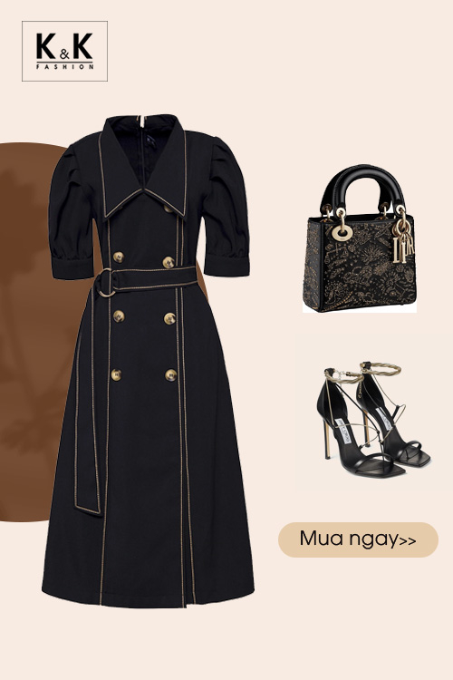 Đầm đen chữ A dáng dài kèm thắt eo KK117-38