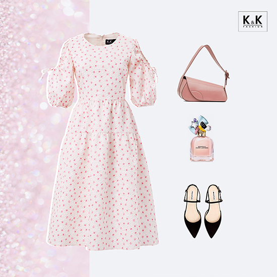 Đầm xòe hoa nhí dáng dài tay cut-out KK119-09