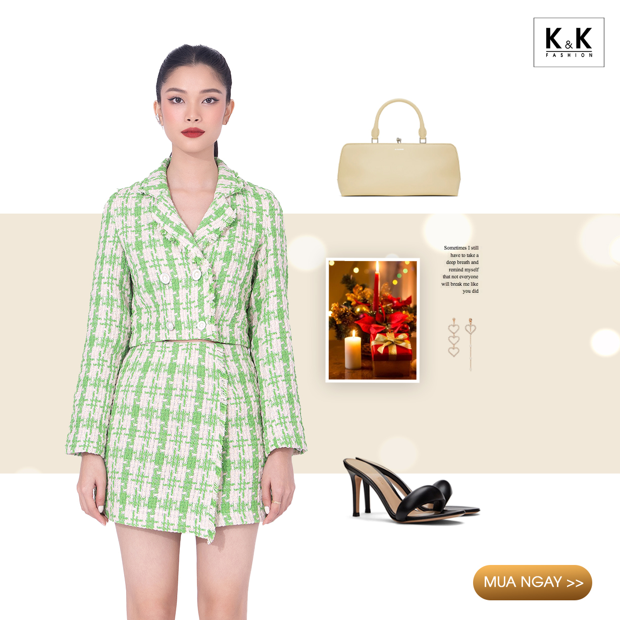 Chân váy tweed chữ A tùng đắp chéo CV04-30