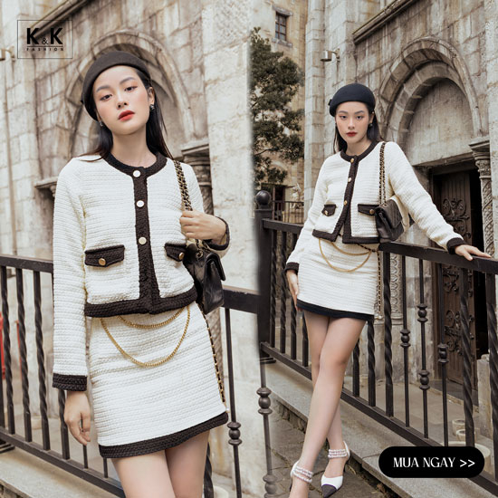 Áo khoác nữ tweed hàn phối màu AK11-06