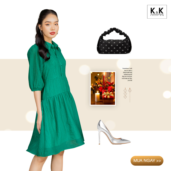 Đầm xòe công sở cổ sơ mi hạ eo KK120-08