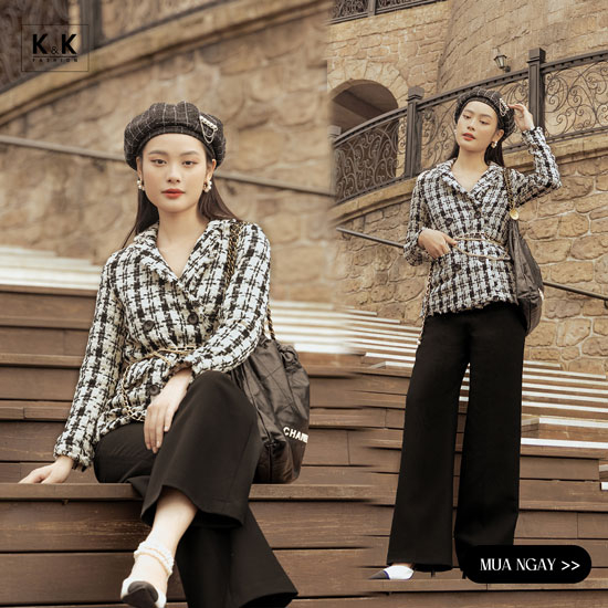 Áo khoác blazer nữ tweed hàn tay dài AK11-07