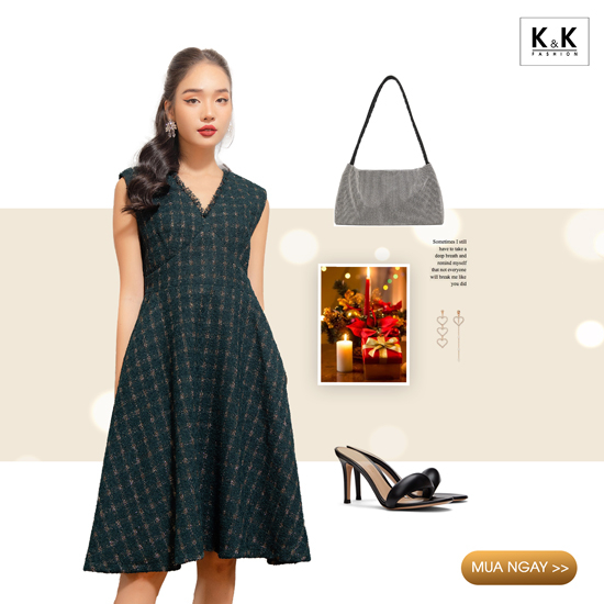 Đầm dự tiệc dáng xòe nhấn eo cao HL23-20