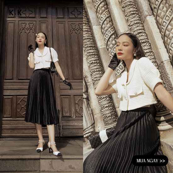 Áo khoác tweed lửng cổ sen tay phồng AK11-05