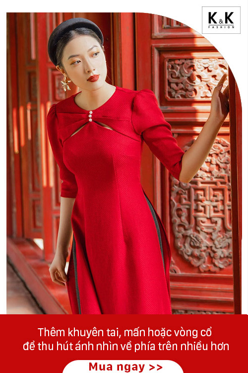 Áo dài tết màu đỏ tay lỡ KK120-16