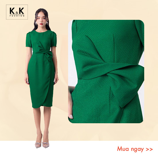 Đầm ôm dự tiệc tùng đắp chéo eo đính nơ KK130-22