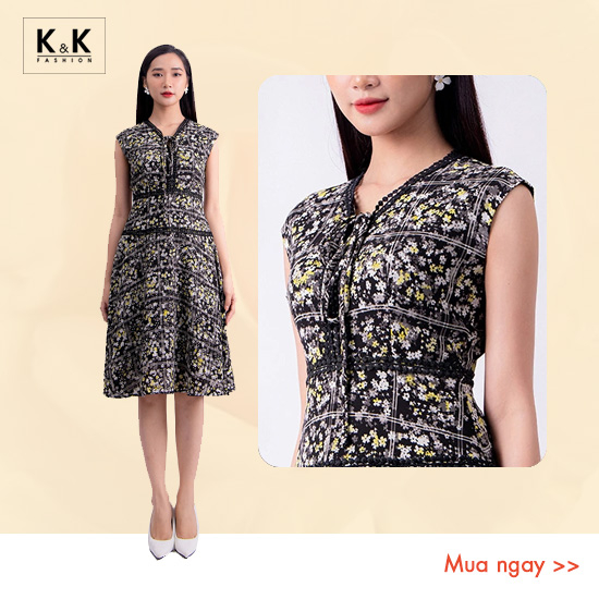 Đầm hoa nhí phối đăng ten sát nách KK120-19