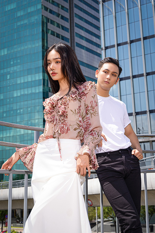 Áo sơ mi voan hoa nhún bèo ASM12-04