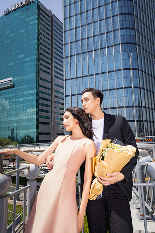 Đầm hồng dự tiệc dáng dài HL23-25