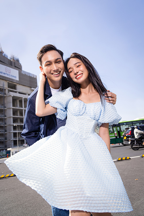 Đầm xòe đơn sắc tay phồng cổ vuông HL21-32