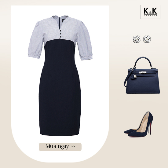 Đầm đen công sở dáng ôm nhẹ phối màu KK116-40