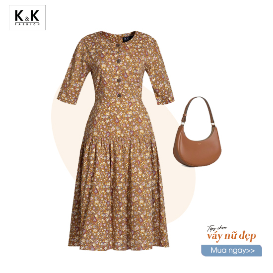 Đầm hoa dáng xòe công sở phối nút KK140-32