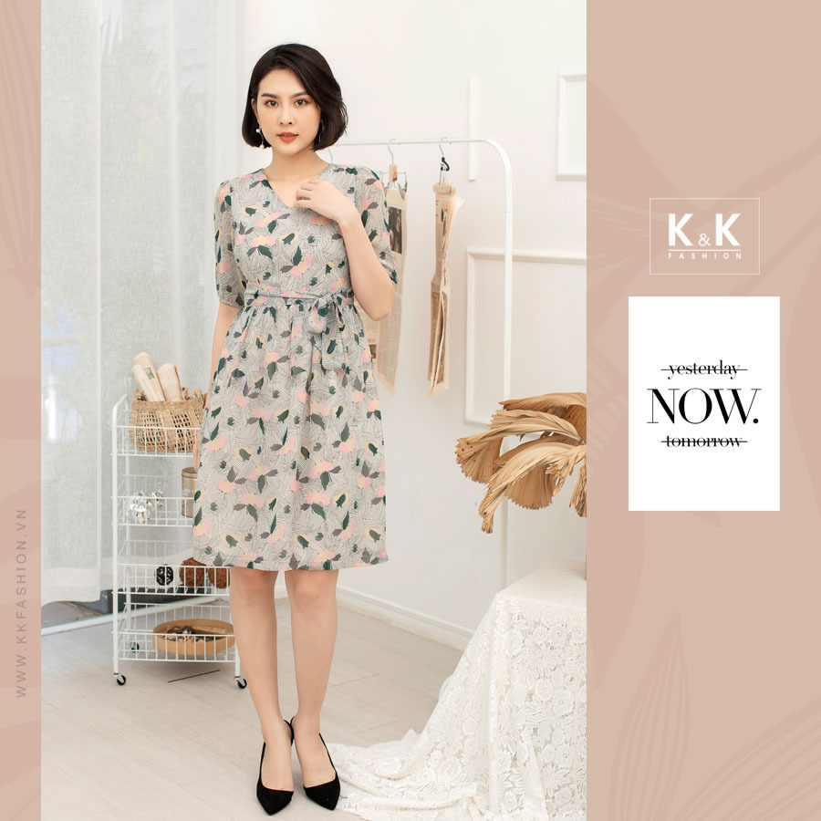 Đầm chữ A họa tiết cổ tim HL11-40