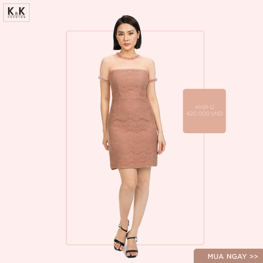 Đầm ren chữ A phối lưới KK91-12