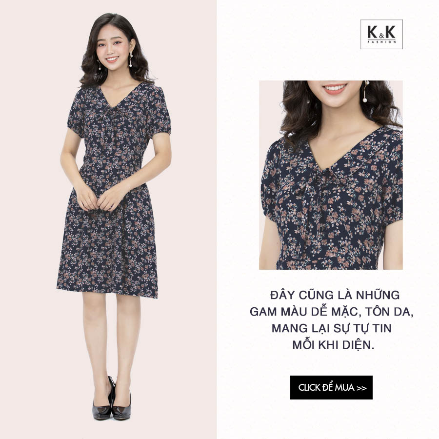 Đầm xòe hoa vintage KK90-12