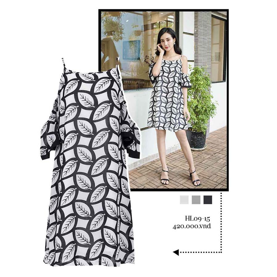 Đầm trễ vai họa tiết HL09-15