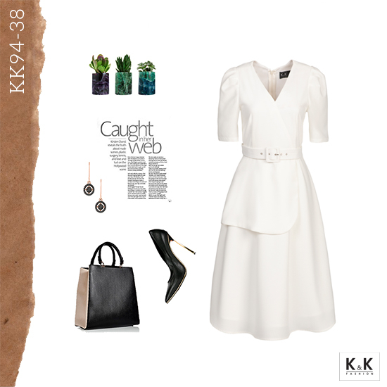 Đầm peplum xòe cổ tim kèm đai eo KK94-38