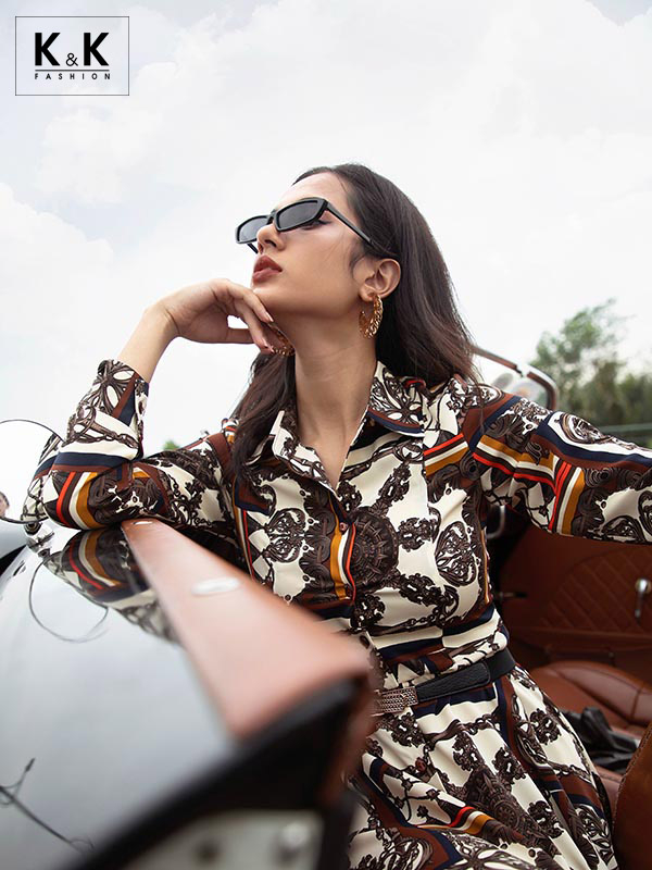 Đầm sơ mi tay dài tùng bất đối xứng KK97-29