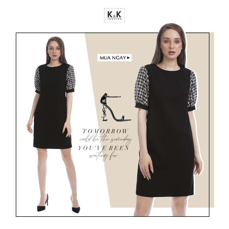 Váy đầm màu đen dáng suông nhẹ tay lửng KK94-13