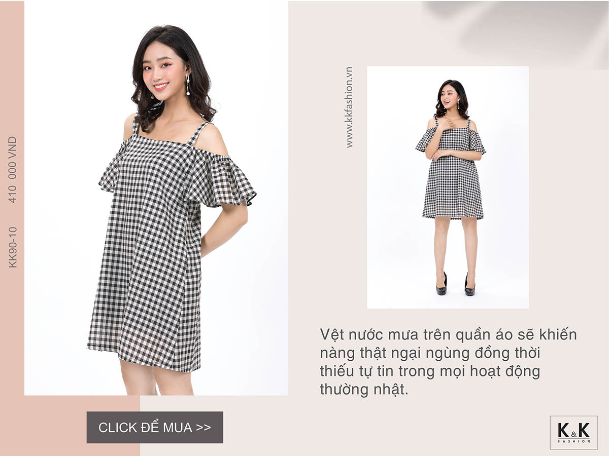 Đầm caro hai dây trễ vai dáng suông KK90-10