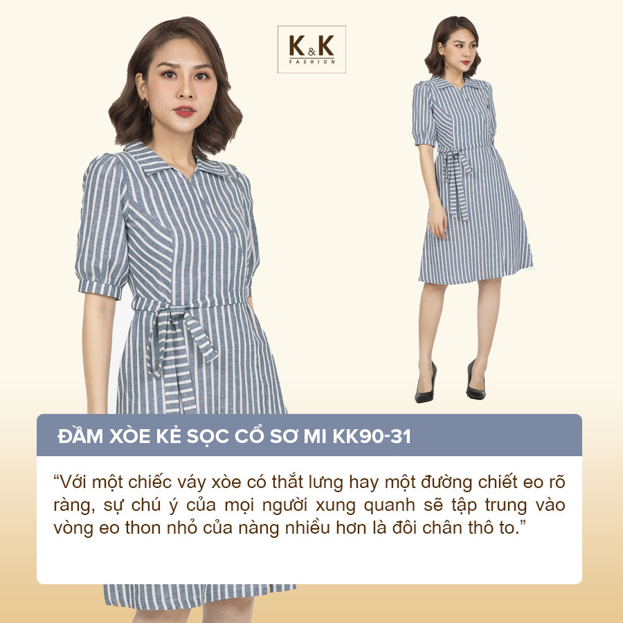 Đầm xòe kẻ sọc cổ sơ mi KK90-31