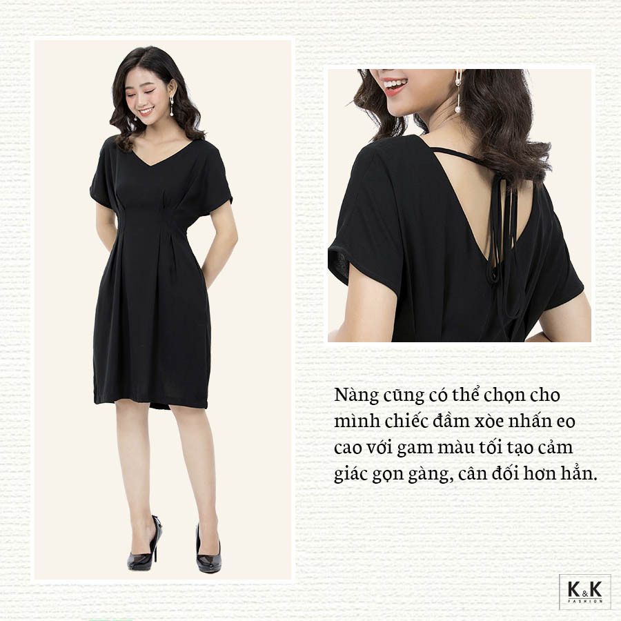 Đầm xòe xếp ly cổ chữ V KK89-25