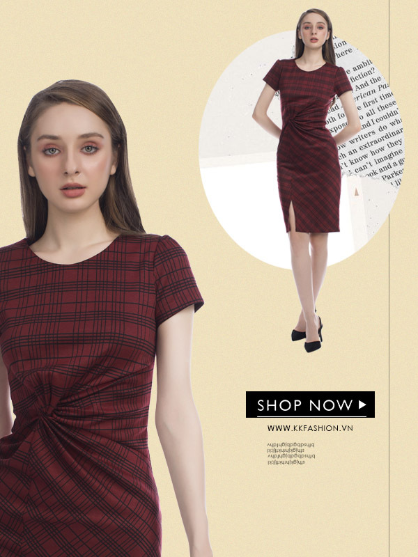 Đầm ôm body xẻ trước nhấn eo KK94-33