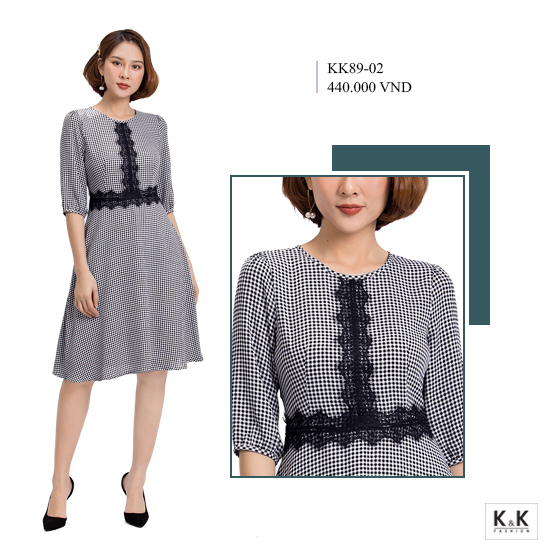 Đầm xòe caro phối ren KK87-40
