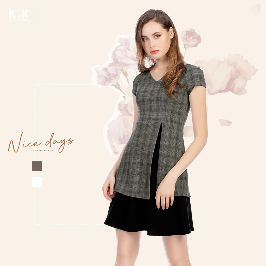 Đầm xòe hai tầng cổ tim tay ngắn KK95-13