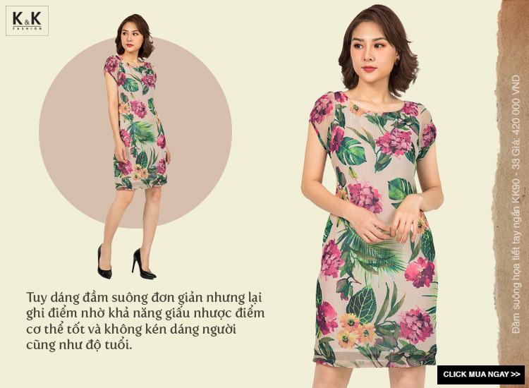 Đầm suông họa tiết tay ngắn KK90-33