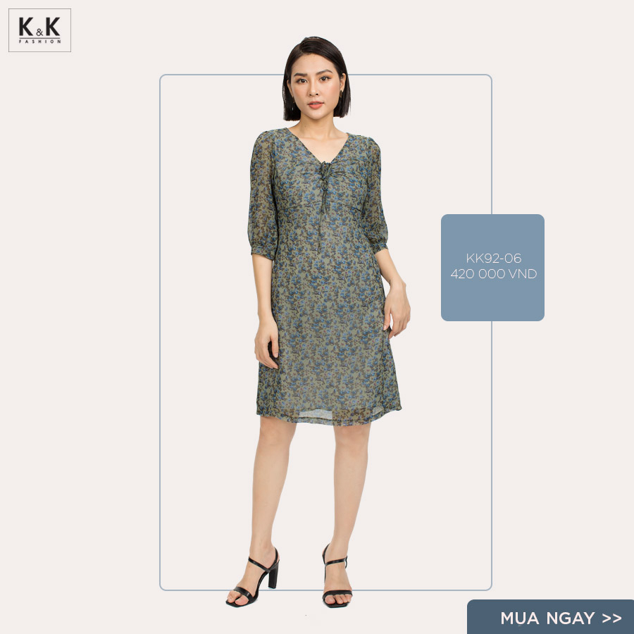 Đầm hoa chữ A cổ tim KK92-06