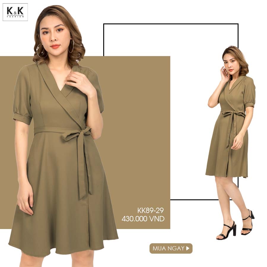 Đầm xòe cổ đan-tông phối nơ eo KK89-29