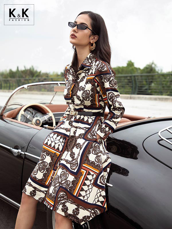 Sang chảnh cùng đầm họa tiết tùng bất đối xứng KK97-29