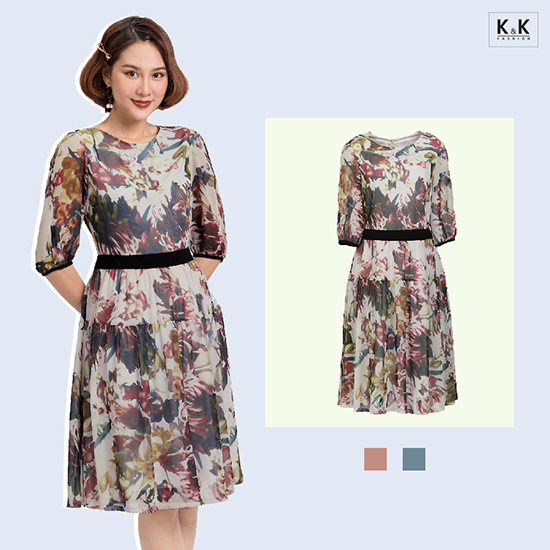 Đầm hoa dáng xòe tay lửng KK88-30
