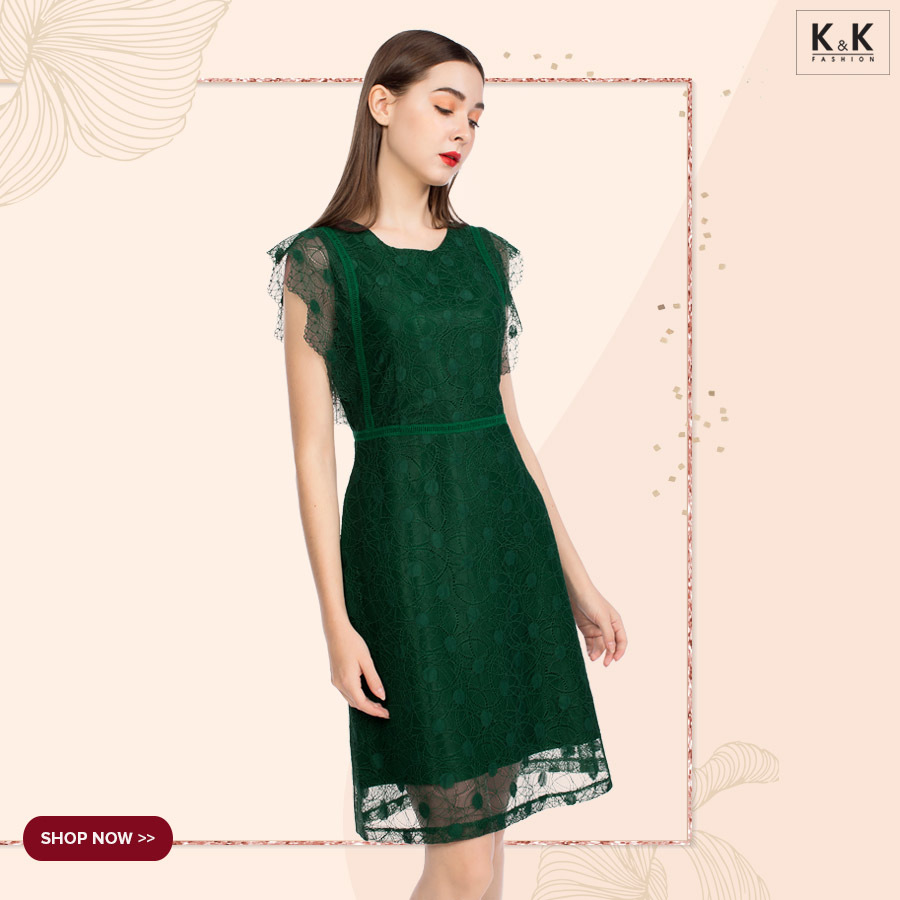 Đầm ren phối bèo dáng chữ A KK93-35