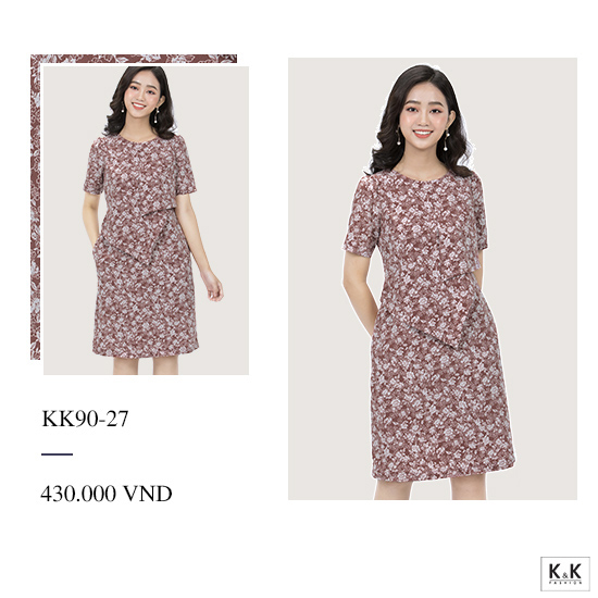 Đầm chữ A tay ngắn họa tiết hoa KK90-27