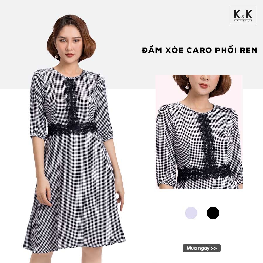 Đầm xòe caro phối ren KK87-40