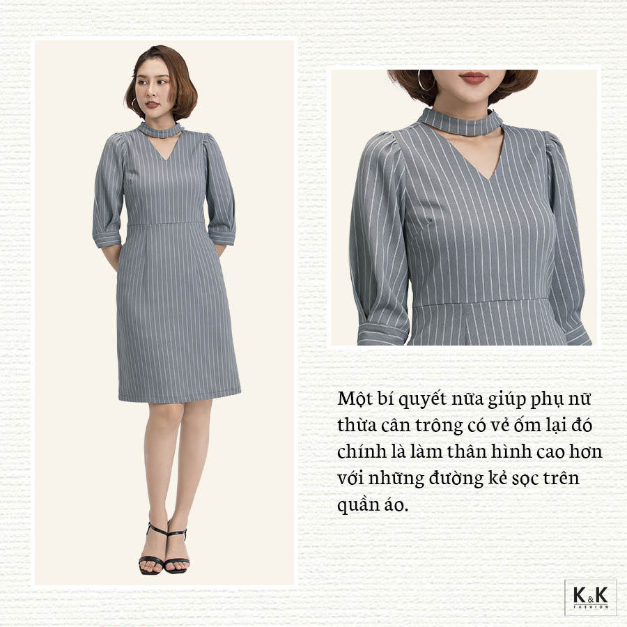 Đầm kẻ sọc form chữ A cut-out KK87-32