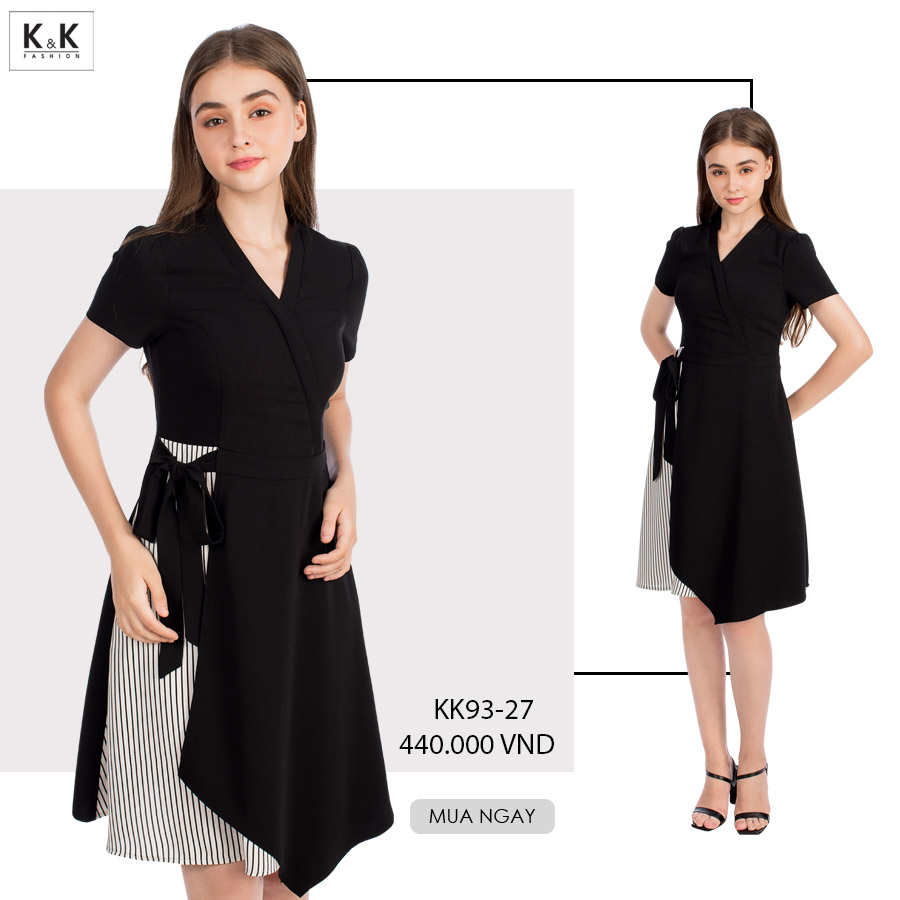 Đầm xòe cổ chữ V vạt đắp chéo KK93-27