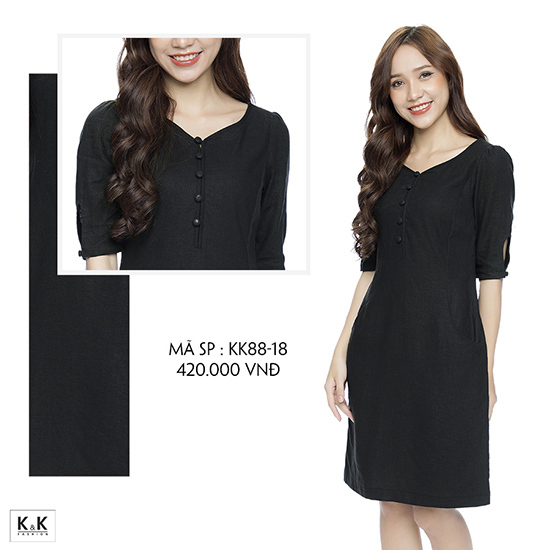 Đầm suông phối nút tay cut-out KK88-18