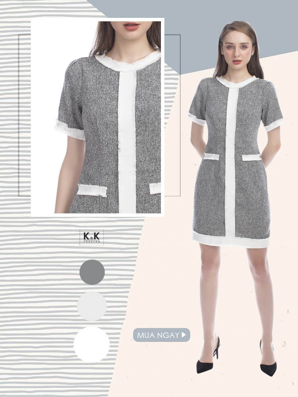 Đầm chữ A phối viền trắng KK93-05