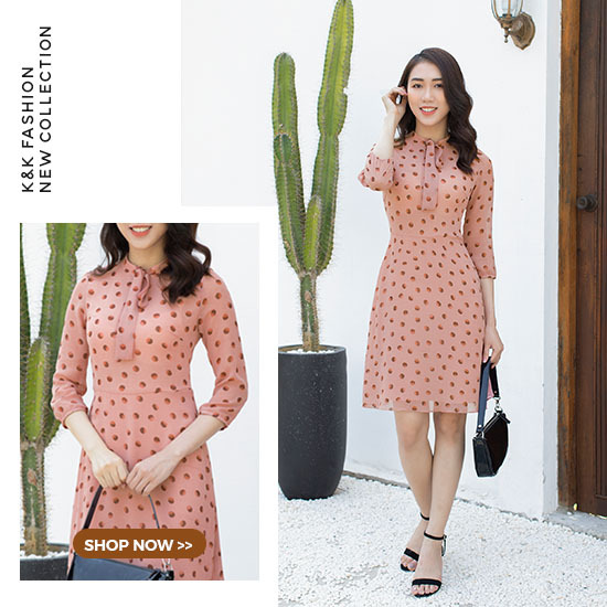 Đầm xòe tay lửng cổ phối nơ KK95-25