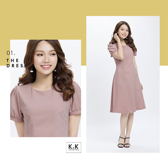 Đầm liền form chữ A tay ngắn KK90-04