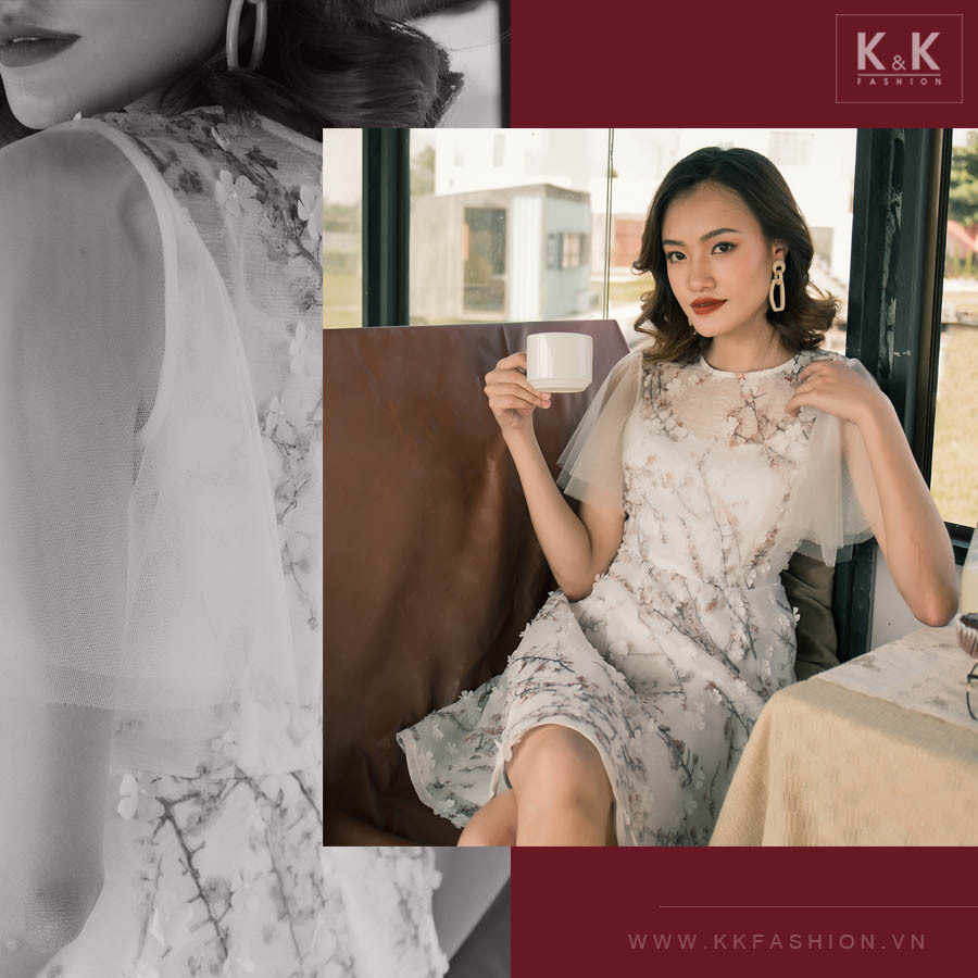 Đầm xòe hoa tay cánh tiên KK95-19