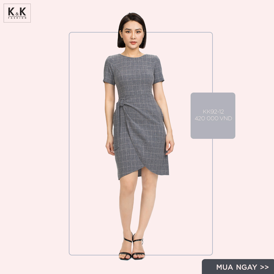 Đầm chữ A vạt chéo phối nơ KK92-12