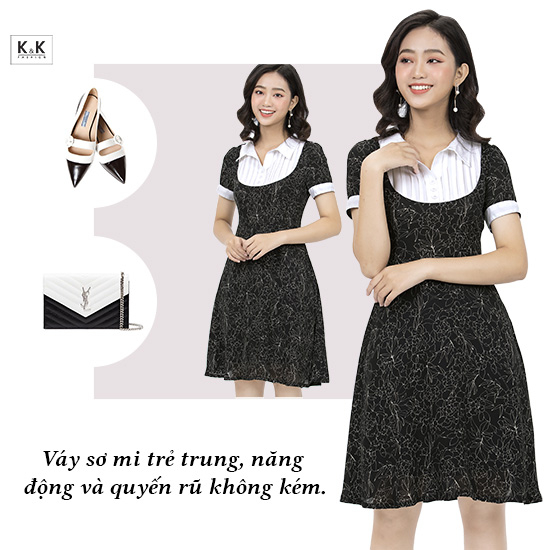 Đầm chữ A cổ sơ mi KK89-40